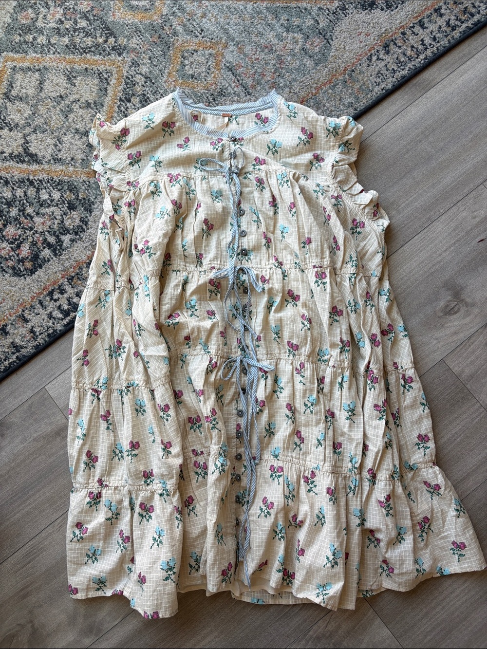 Free People Cream Dress with Pink & Teal Floral Print